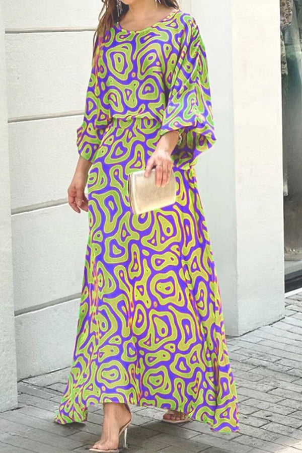 New Loose Printed High Waist Long Dress Suit