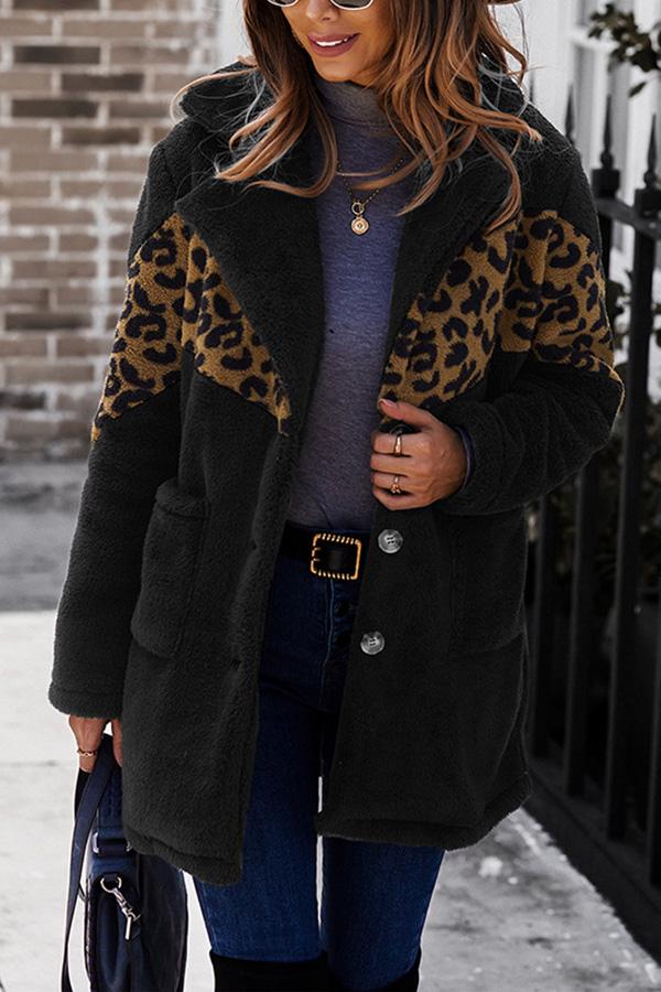 Fashionable Leopard Stitched Plush Jacket