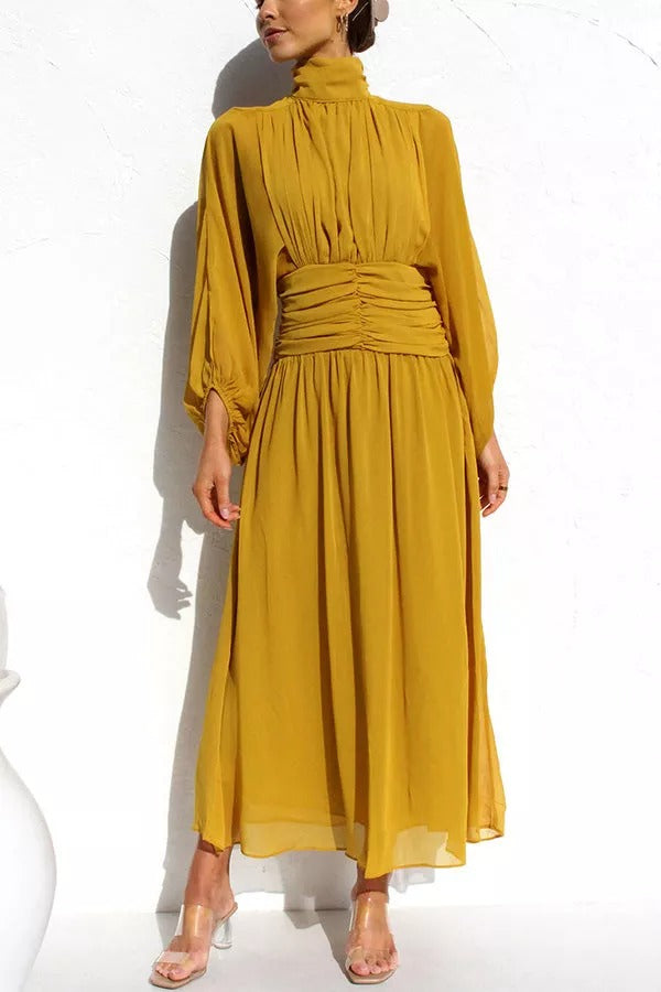 Divine Life Turtleneck Pleated Bust Maxi Dress