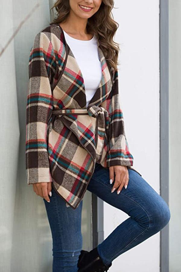 Long Sleeves Plaid Blend Coats