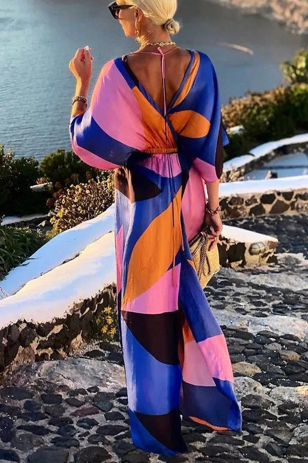 Off Into The Sunset Colorblock Kimono Maxi Dress