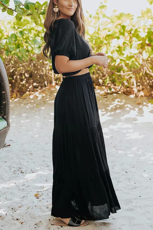 On A Wave Short Sleeve Top Maxi Skirt Set