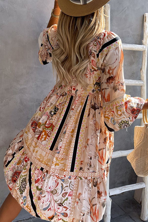 PRINTED SEQUIN SEVEN-PART SLEEVE DRESS