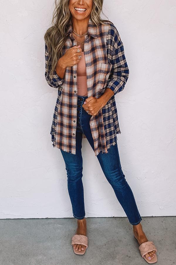 Contrasting Color Plaid Blouse