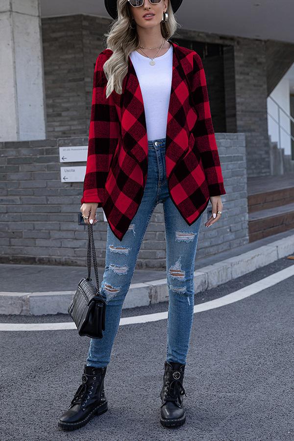 Long Sleeves Plaid Blend Coats