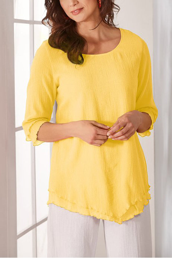 Layered Mid-sleeve Chiffon Top