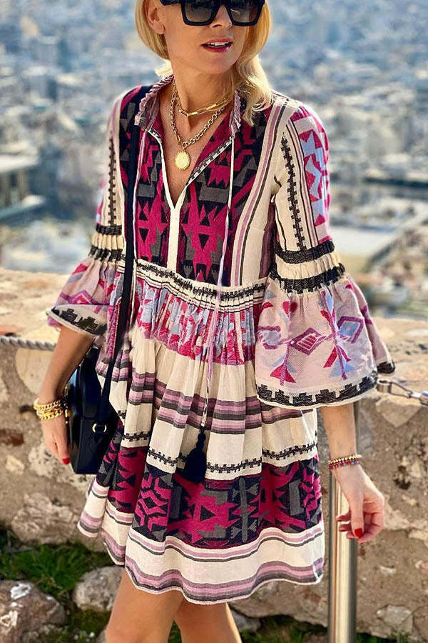 Escape To Paradise Geometric Print Babydoll Dress