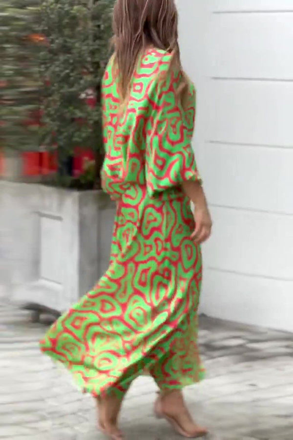 New Loose Printed High Waist Long Dress Suit