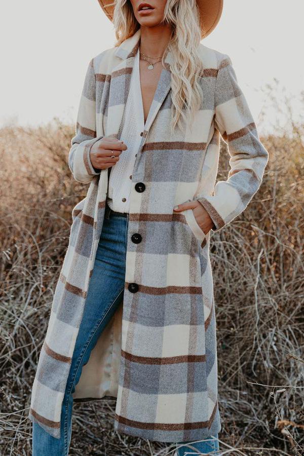 Pocketed Plaid Coat