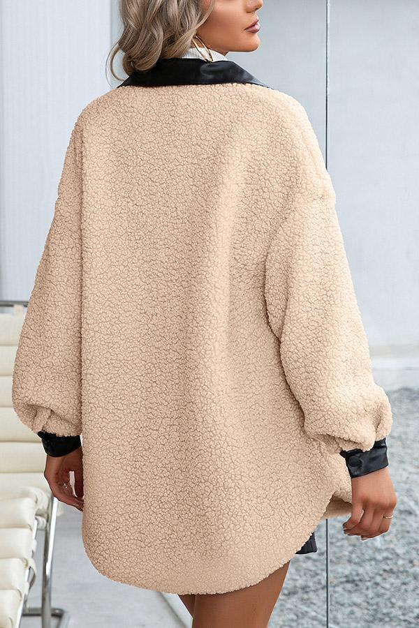 Solid-color Lapel Cardigan Plush Single-breasted Trench Coat