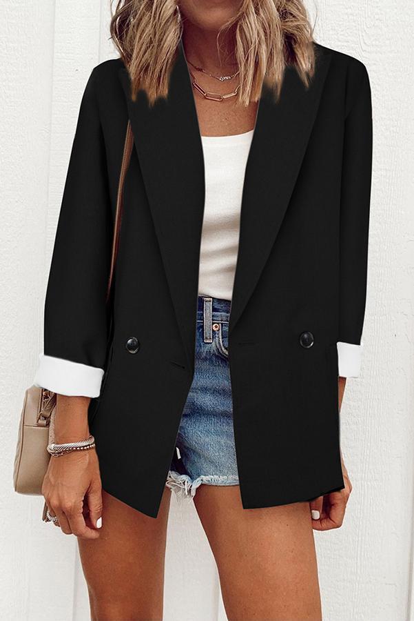 Lapel Solid Color Long Sleeve Coat