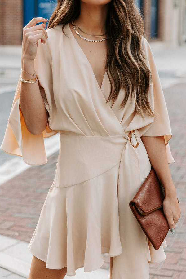 V-neck Ruffle Irregular Lace-up Dress