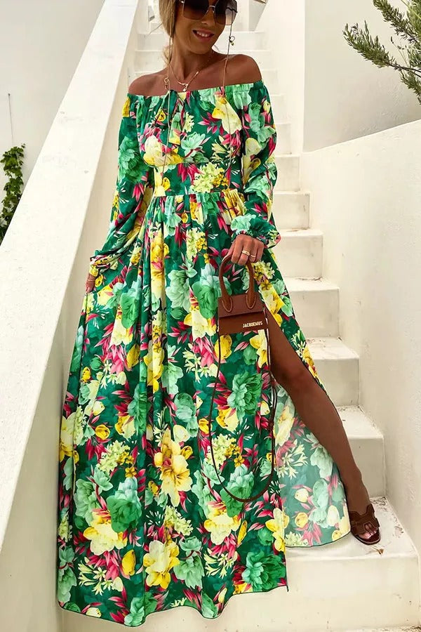 Tropical Off Shoulder Maxi Dress