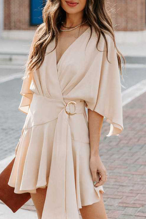 V-neck Ruffle Irregular Lace-up Dress