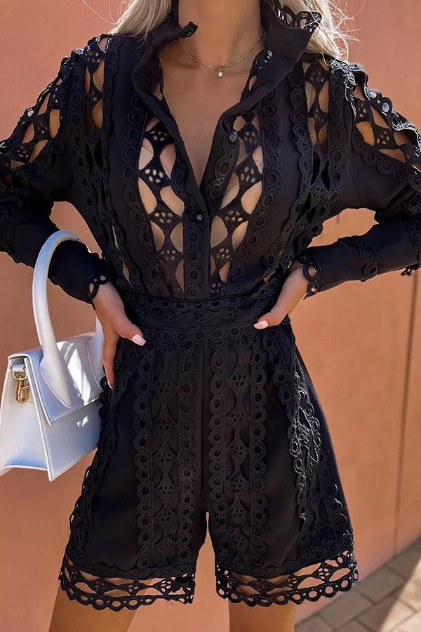 Delightful Night Crochet Lace Romper