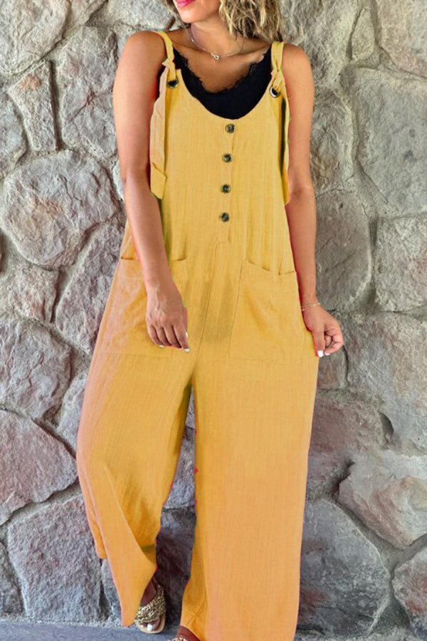 Cassie Button Patch Pocket Suspender Wide Leg Jumpsuit