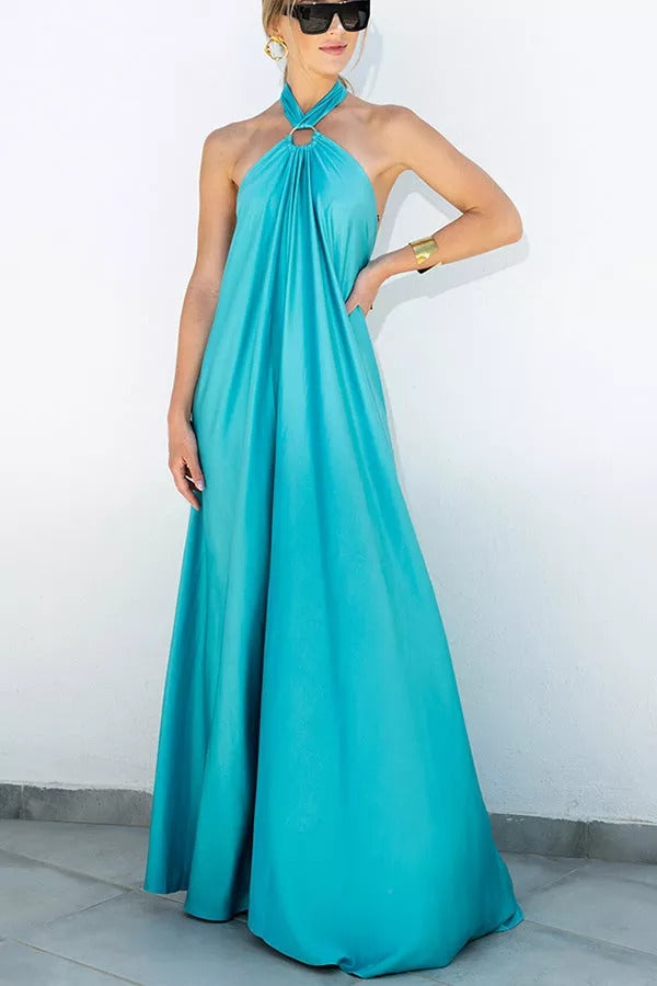 Classy and Fabulous Satin Halter Backless Maxi Dress