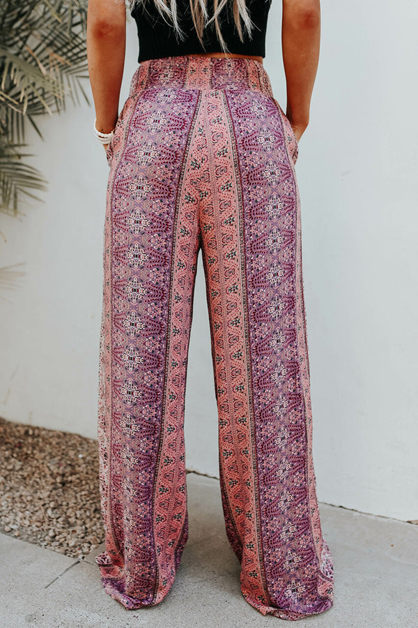 Myra Smocked Bohemia Printed Wide Leg Pants