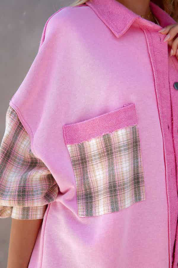 COTTON BLEND CONTRAST PLAID SHACKET