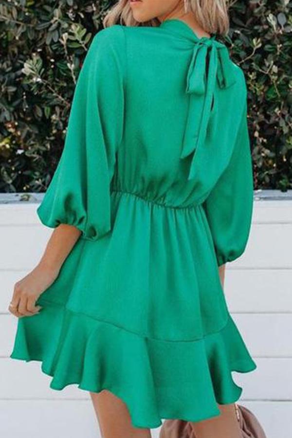 Balloon Sleeve Ruffle Mini Dress