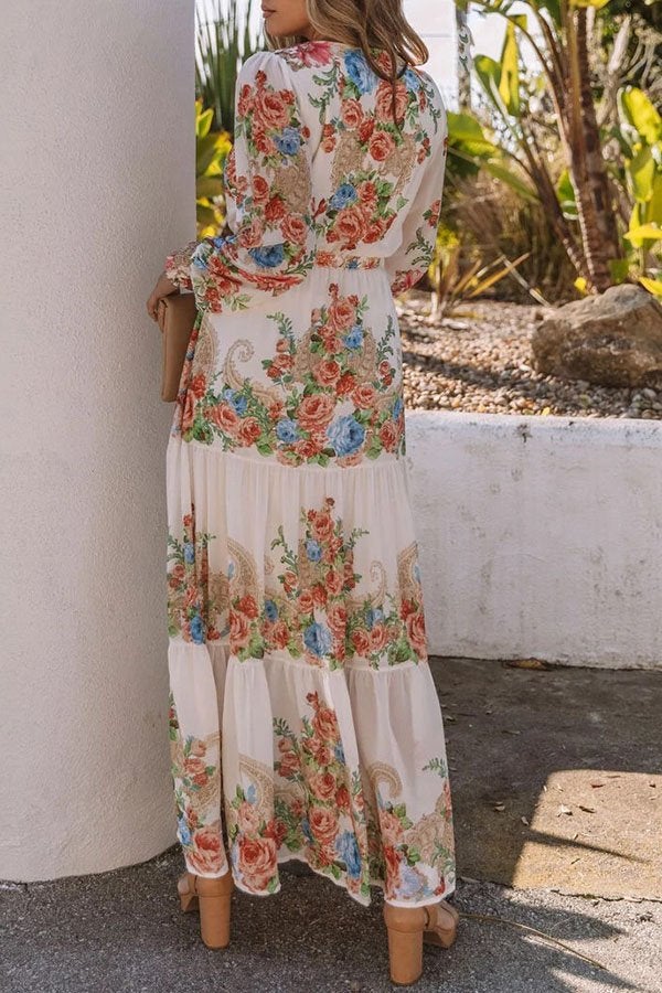 V-neck Floral Tiered Maxi Dress