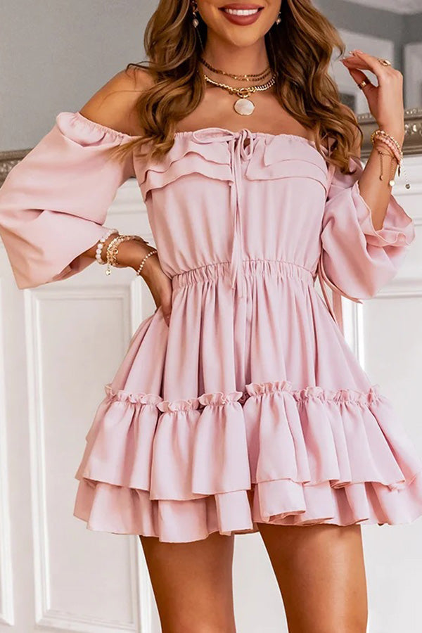 Off Shoulder Loose Ruffled Mini Dress