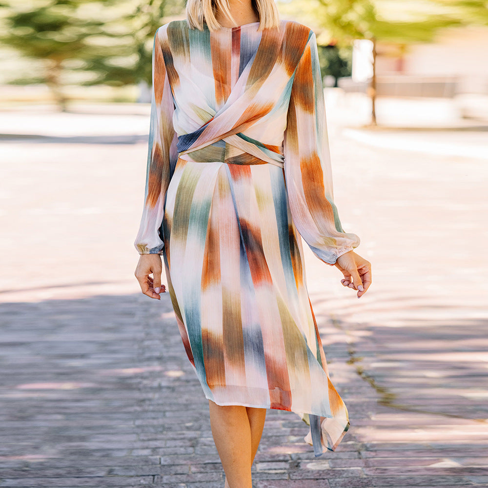 Take Me Away Multi Colored Abstract Midi Dress