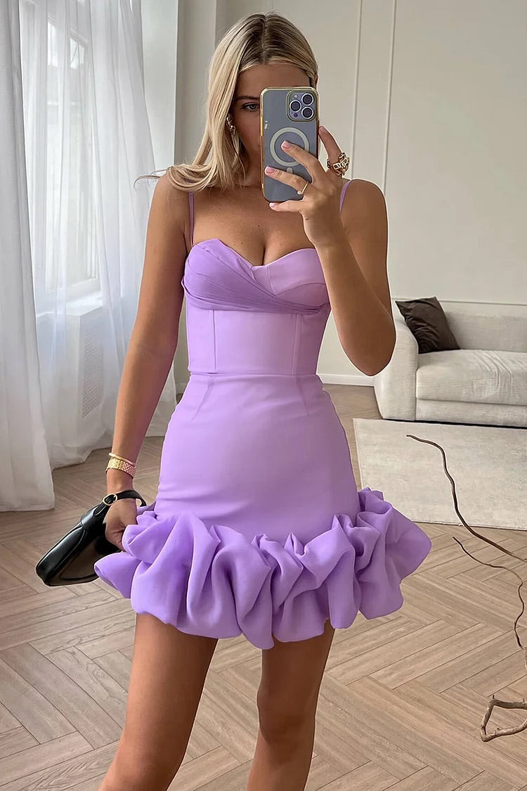 Sweetheart Neck Mesh Patchwork Draped Ruffle Hem Bodycon Slip Mini Dresses