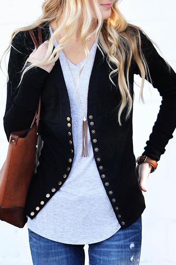 Solid Color V-neck Long Sleeve Cardigan (4 Colors)