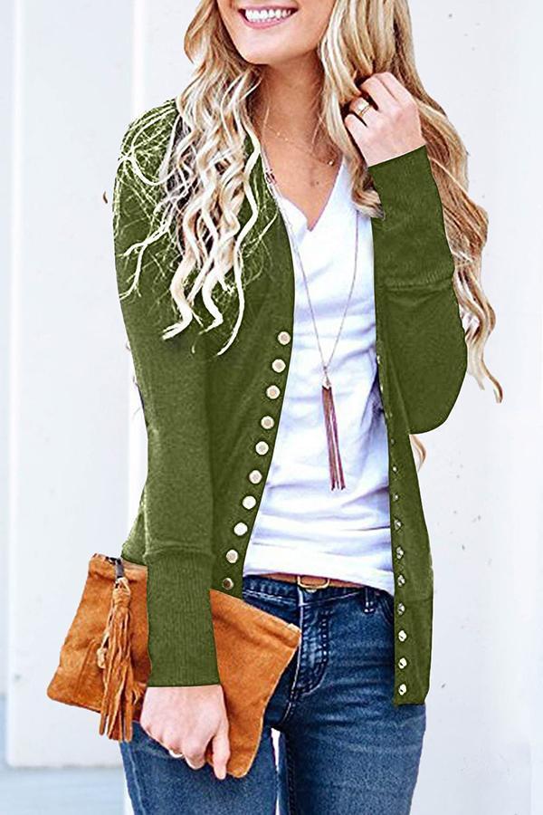 Solid Color V-neck Long Sleeve Cardigan (4 Colors)