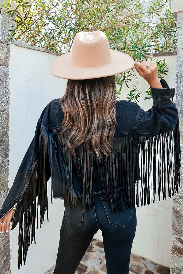 Western Inspired Fringe Denim Jacket