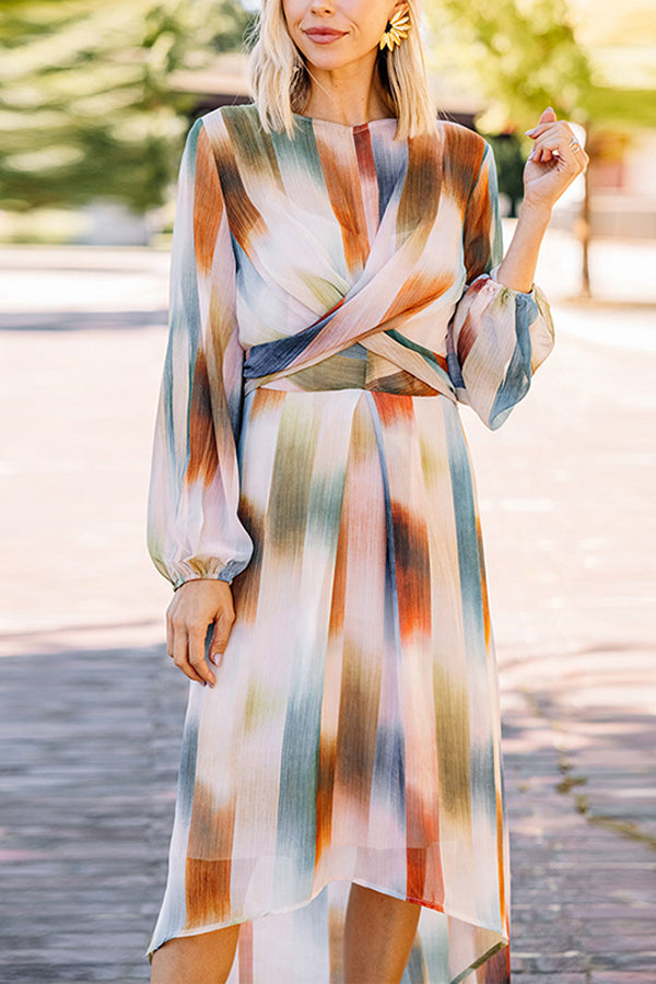 Take Me Away Multi Colored Abstract Midi Dress