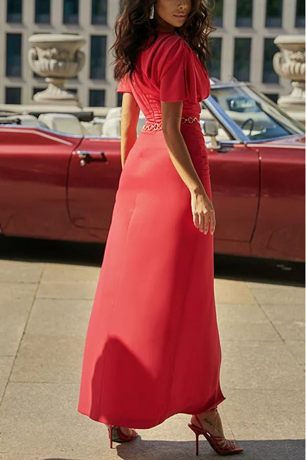 Glimpse of Glam Pleated Slit Maxi Dress