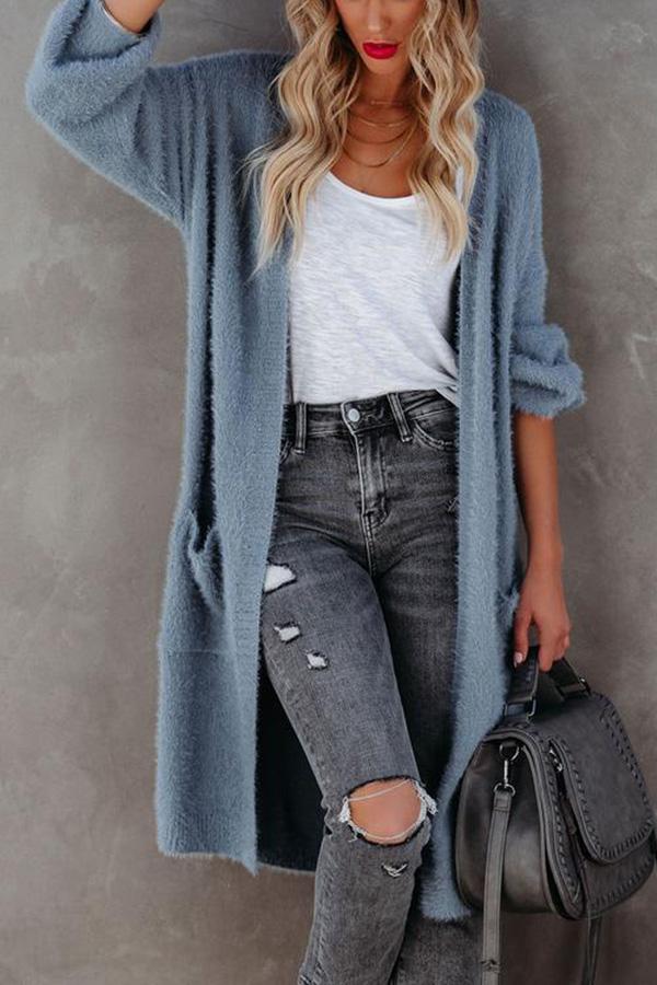 GLORIOUS POCKETED FUZZY KNIT CARDIGAN