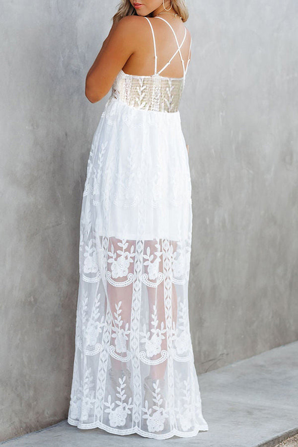 V-neck solid color fashion suspender fringe dress