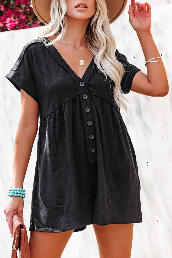 Dyanna Cotton Blend Pocketed Button Down Loose Romper