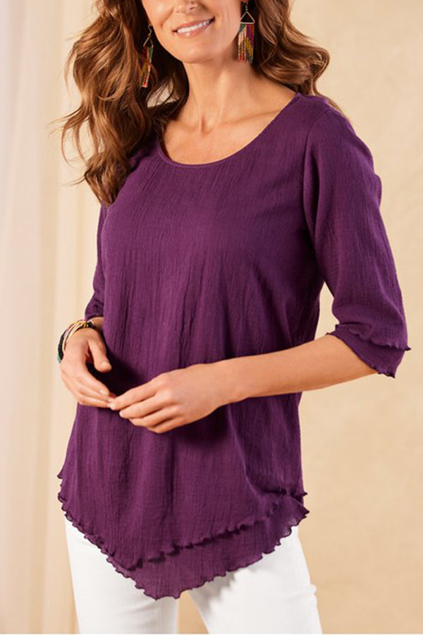 Layered Mid-sleeve Chiffon Top