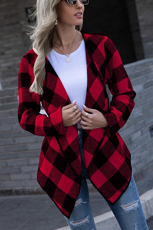 Long Sleeves Plaid Blend Coats