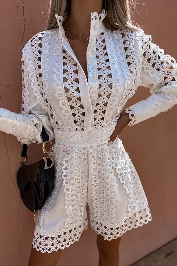 Delightful Night Crochet Lace Romper