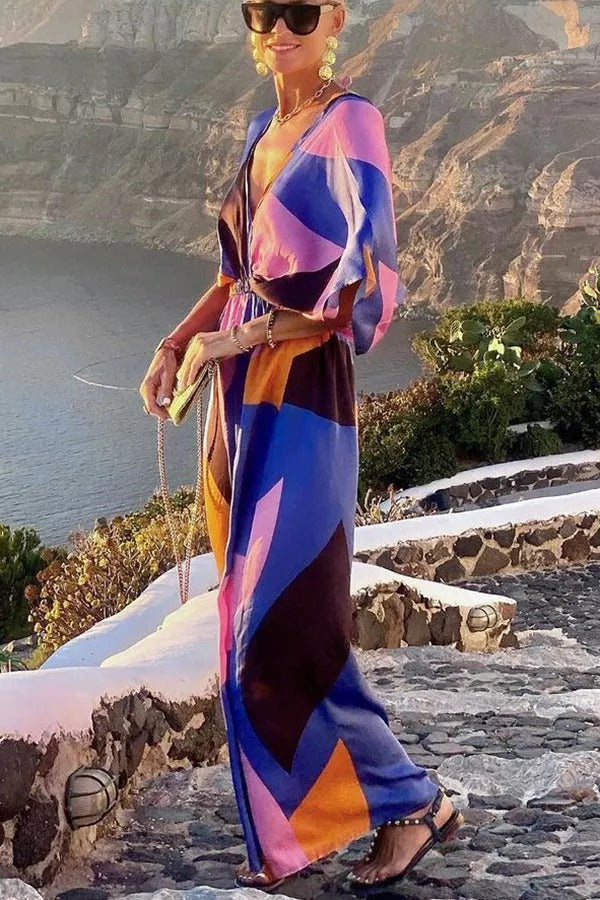 Off Into The Sunset Colorblock Kimono Maxi Dress