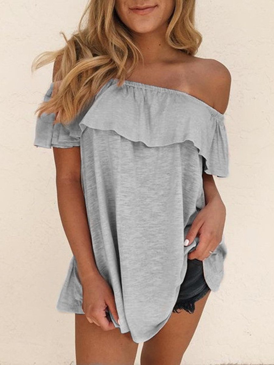 Casual Off-shoulder Ruffle Solid Top