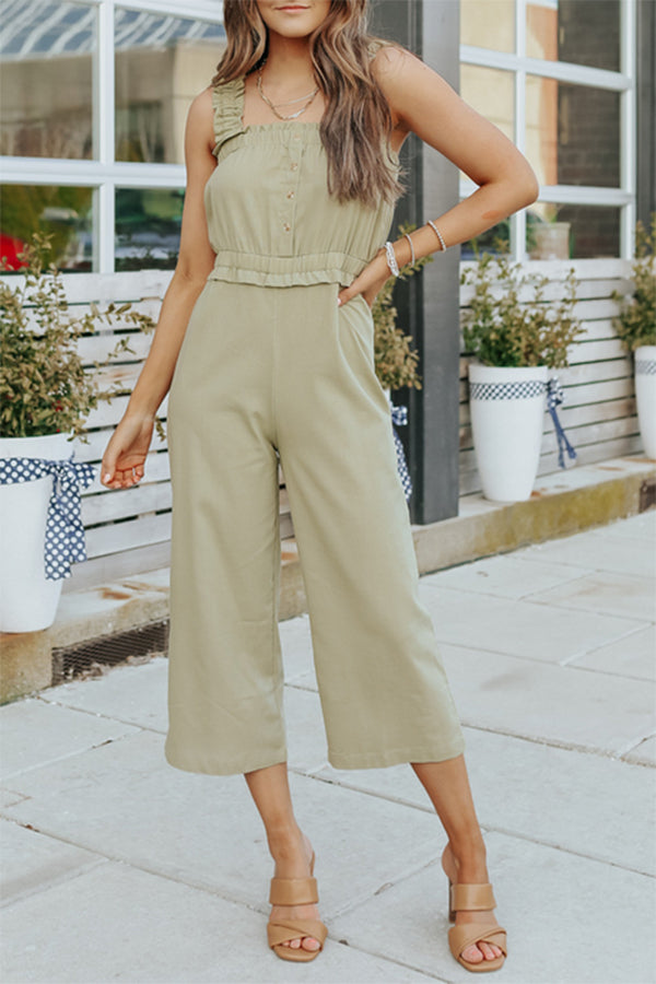 Casual Solid Split Joint Square Collar Straight Jumpsuits