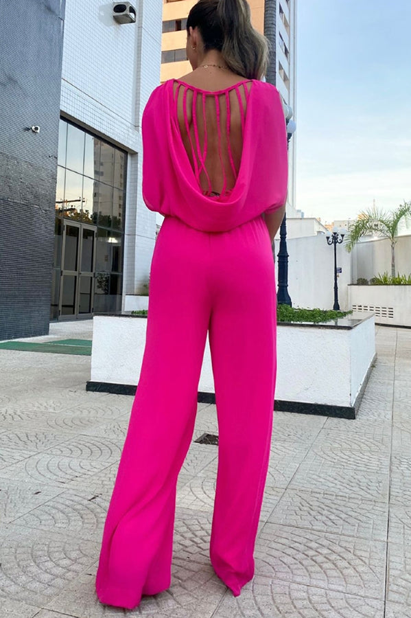 So Easy To Chic Elastic Waist Lace-up Back Jumpsuit