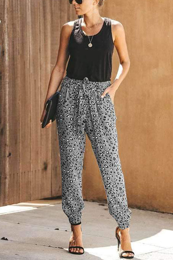 WOMEN CASUAL LEOPARD PRINT HIGH WAIST LOOSE HAREM PANTS