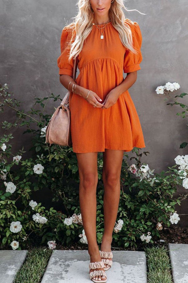 Fashion O Neck Solid Color Short Sleeve Dress