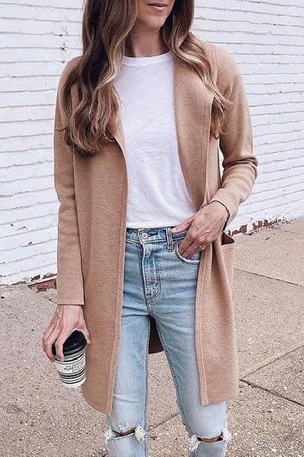 Loose Fit Pockets Knit Cardigan Coat