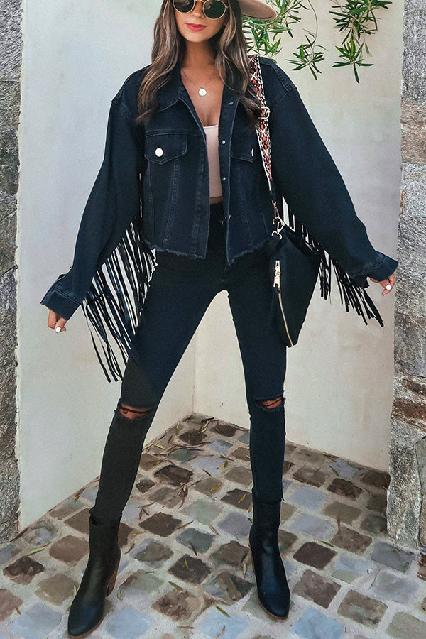 Western Inspired Fringe Denim Jacket