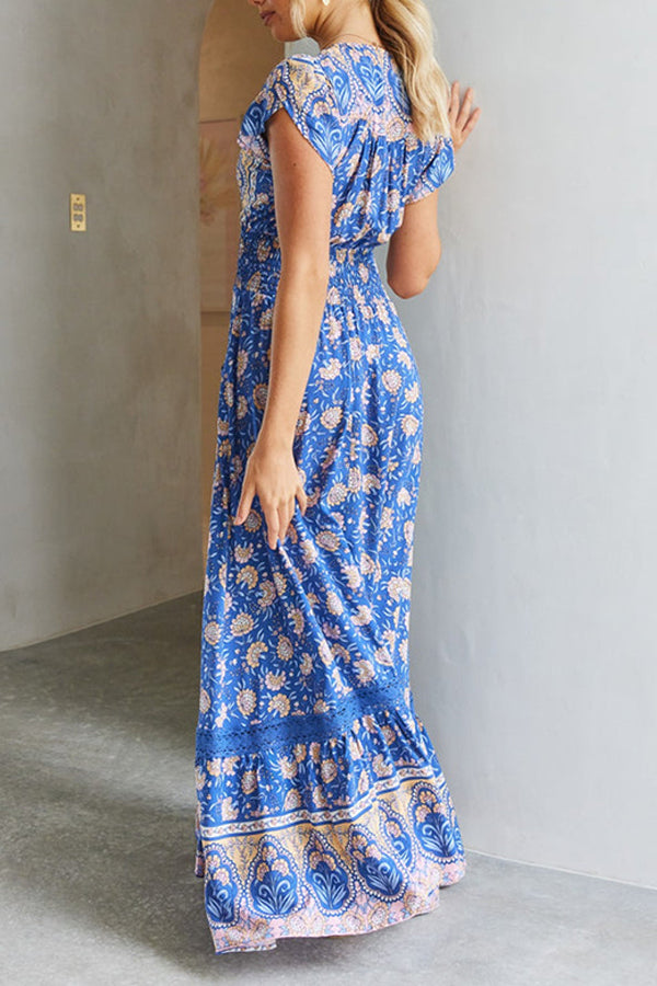 Blue Camellia Print Tunic Dress