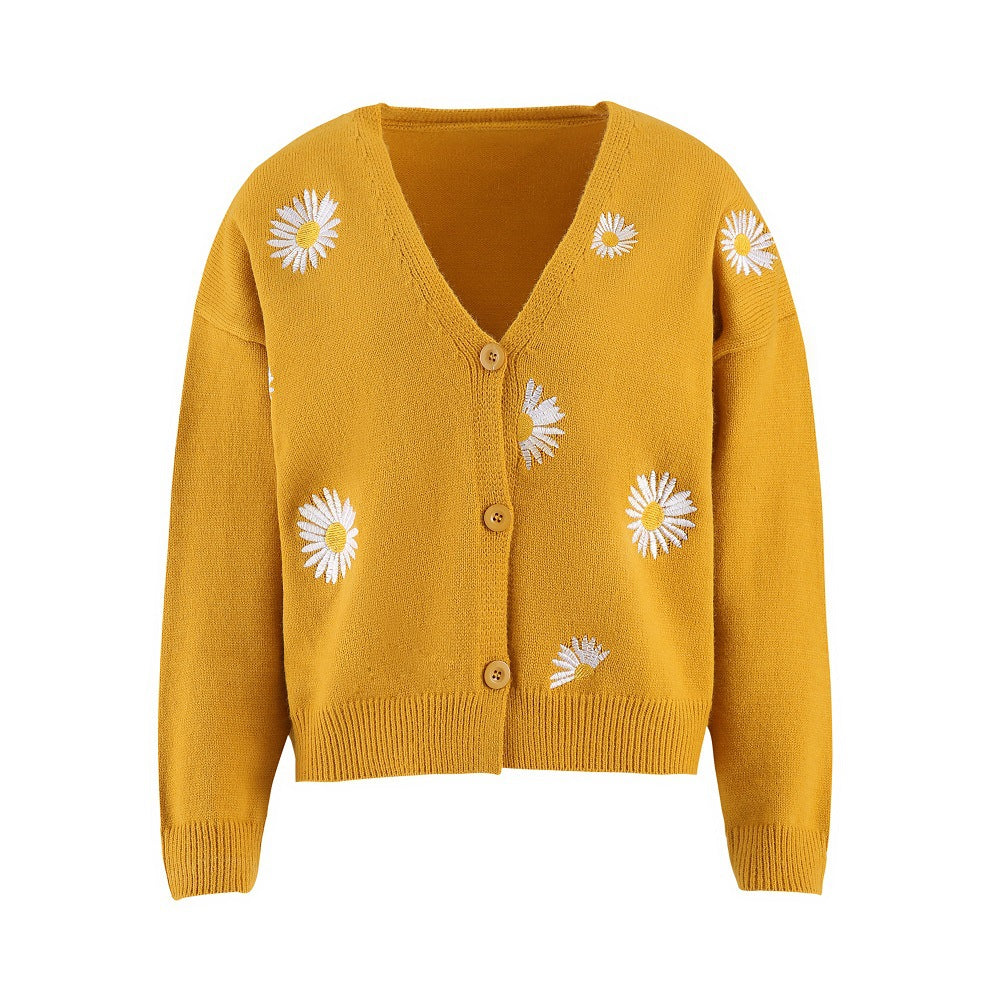 Knitwear Single Breasted Autumn Chrysanthemum Embroidered Jacket