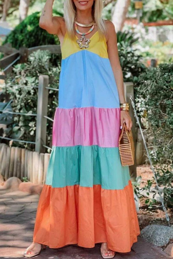 Summer Sling Rainbow Paneled Beach Long Dress